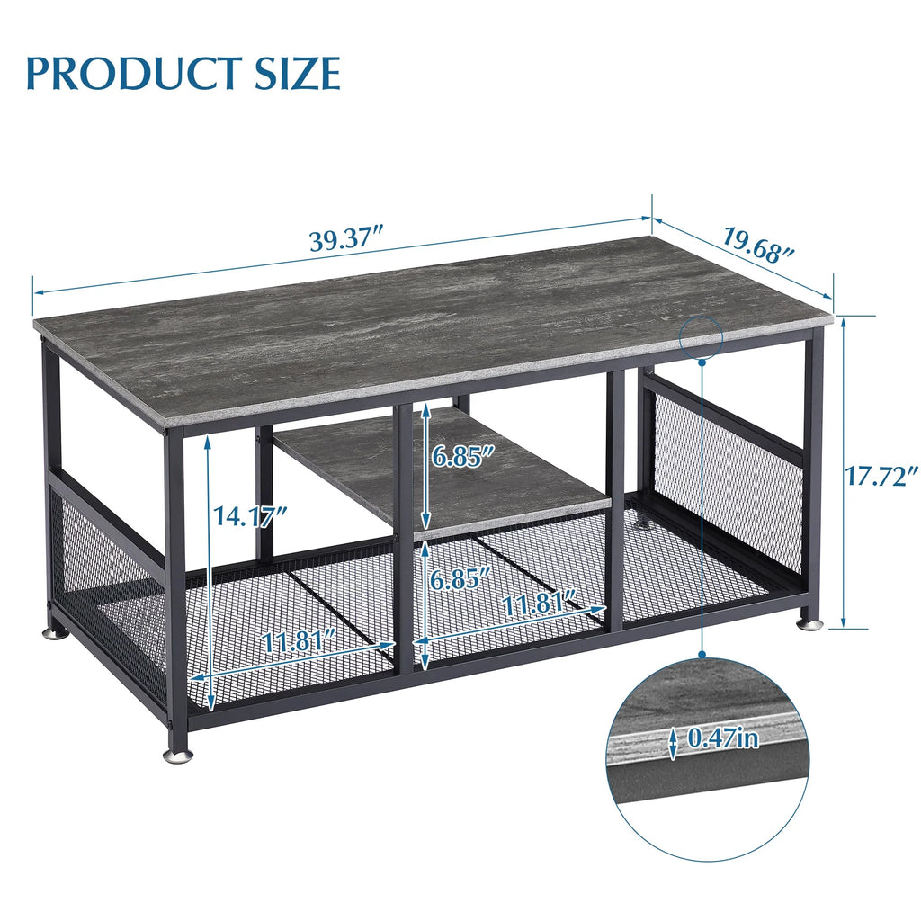 Charcoal Grey Rectangle Coffee Table with Storage Shelf C858835