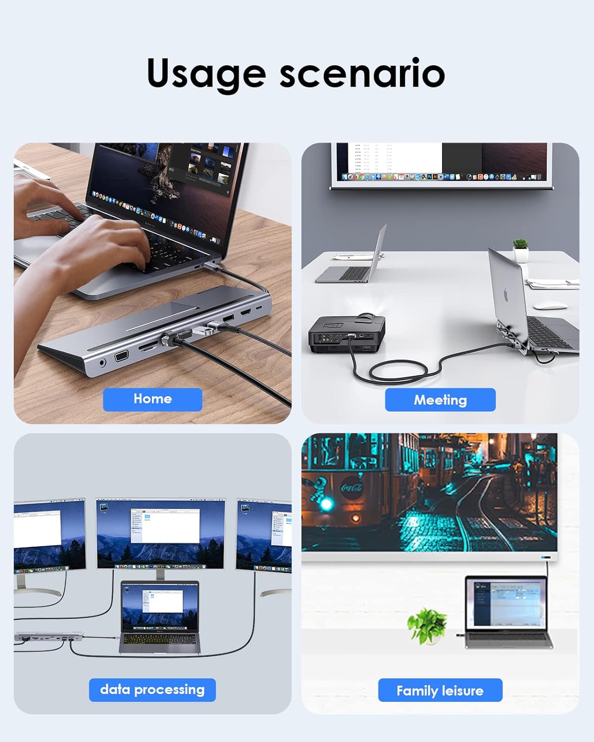 USB C Docking Station with 100W PD, 4K HDMI, DisplayPort, VGA, Ethernet, Card Reader, USB 3.0, USB 2.0, Aux Adapter L197