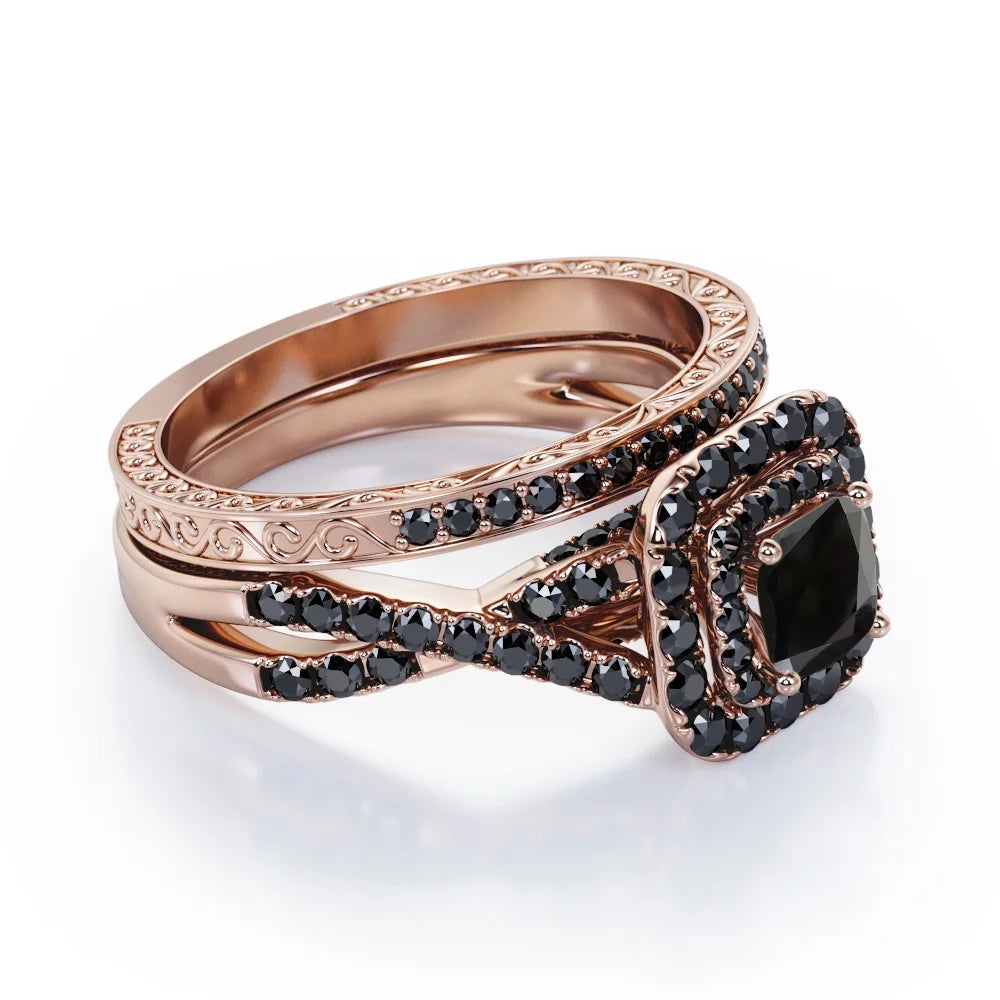 18K Rose Gold Plated Black Diamond Bridal Set N9355