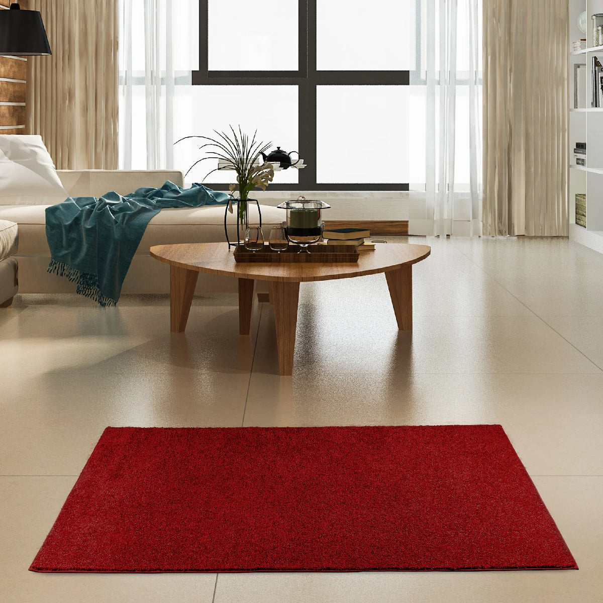 Red Plush Solid Color Runner Rug I620231