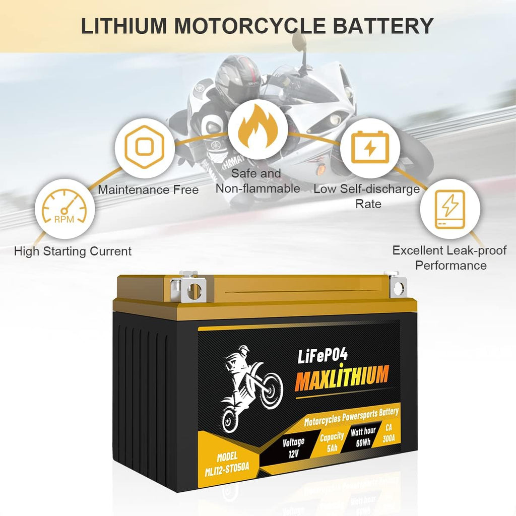 12V 5Ah 300A Lithium Powersports Battery with Battery State-of-charge Indicator R669