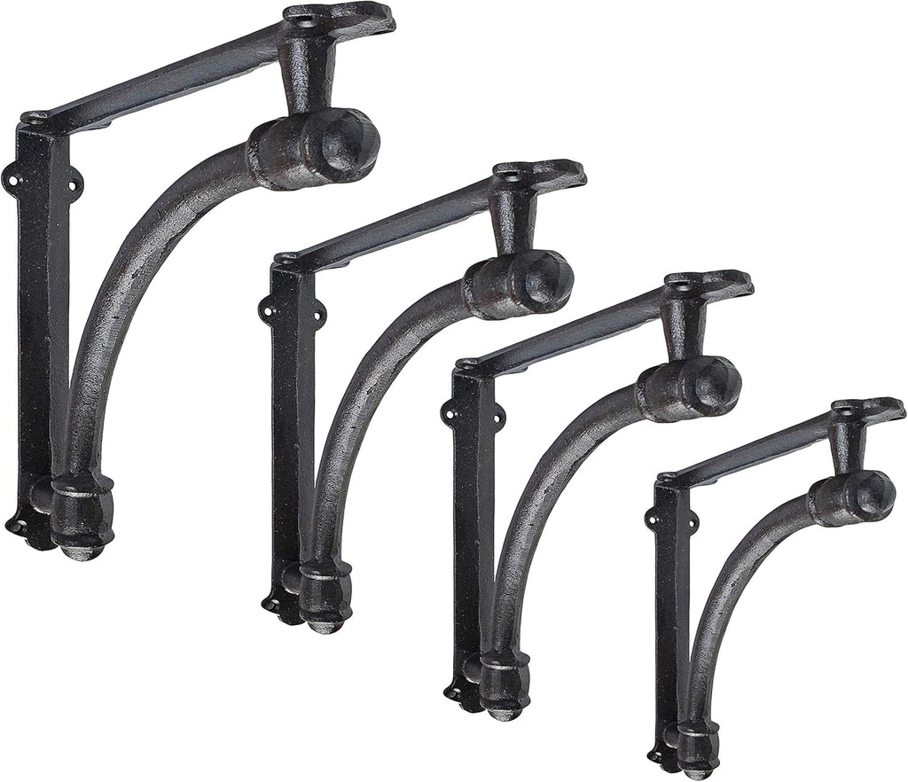 2 Pack Heavy Duty Large 9.6x1.7x9.6 inch Half Round Wall Shelf Bracket, Rustic Black Iron Finish U163571