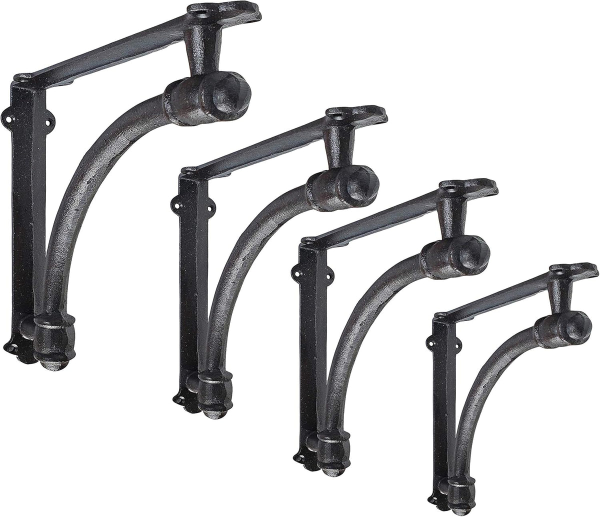 2 Pack Heavy Duty Large 9.6x1.7x9.6 inch Half Round Wall Shelf Bracket, Rustic Black Iron Finish U163571