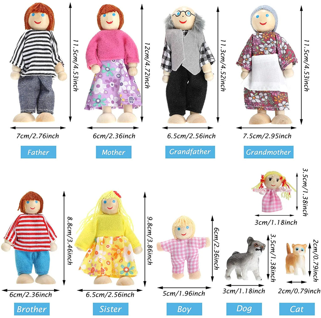 6 Pcs Wooden Dollhouse Family Set Mini People Figures G937