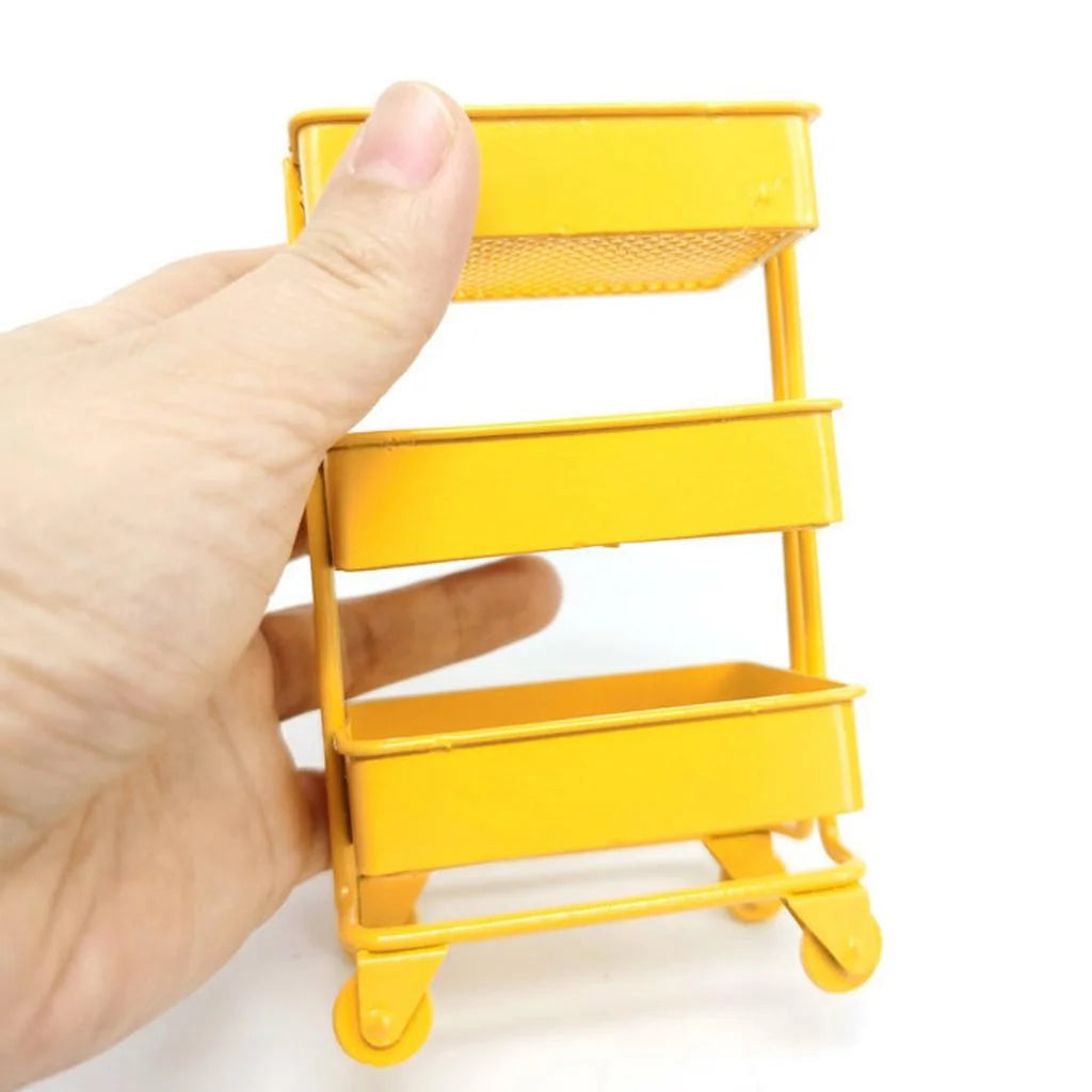 Yellow Metal Storage Shelf with Dollhouse Furniture Decor Y76793