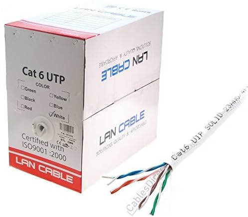 White Cat6 1000 ft Bulk Ethernet Cable, Bare Solid Copper UTP, 23 AWG W717052
