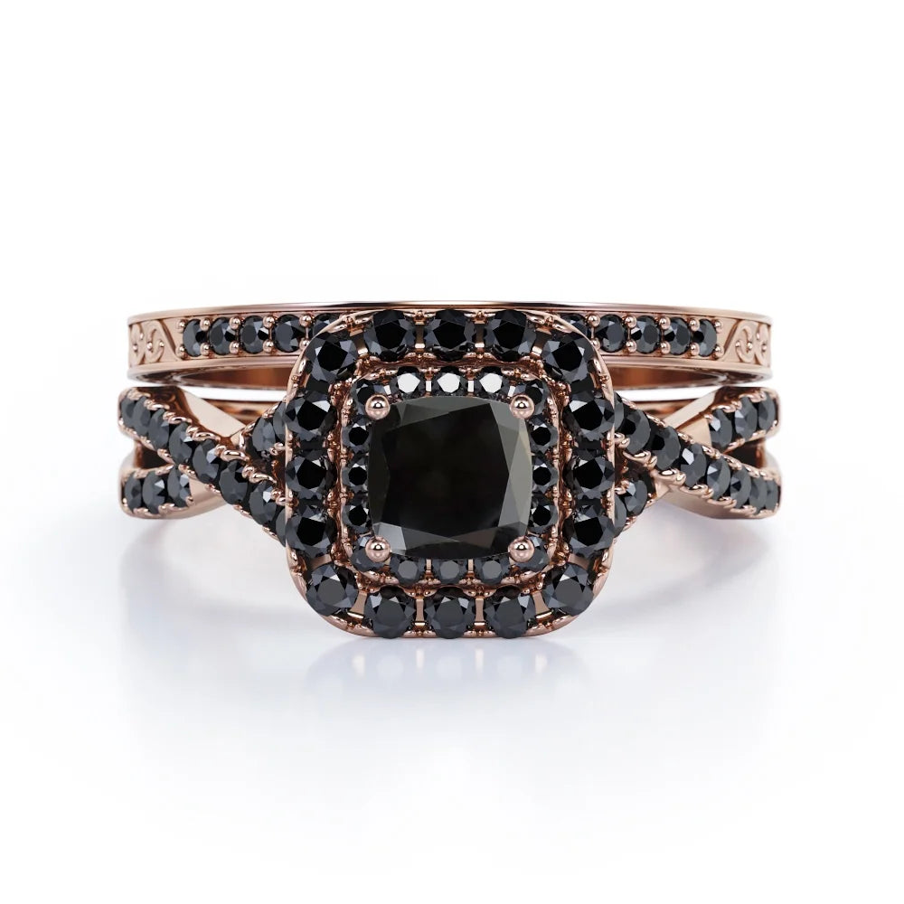 18K Rose Gold Plated Black Diamond Bridal Set N9355