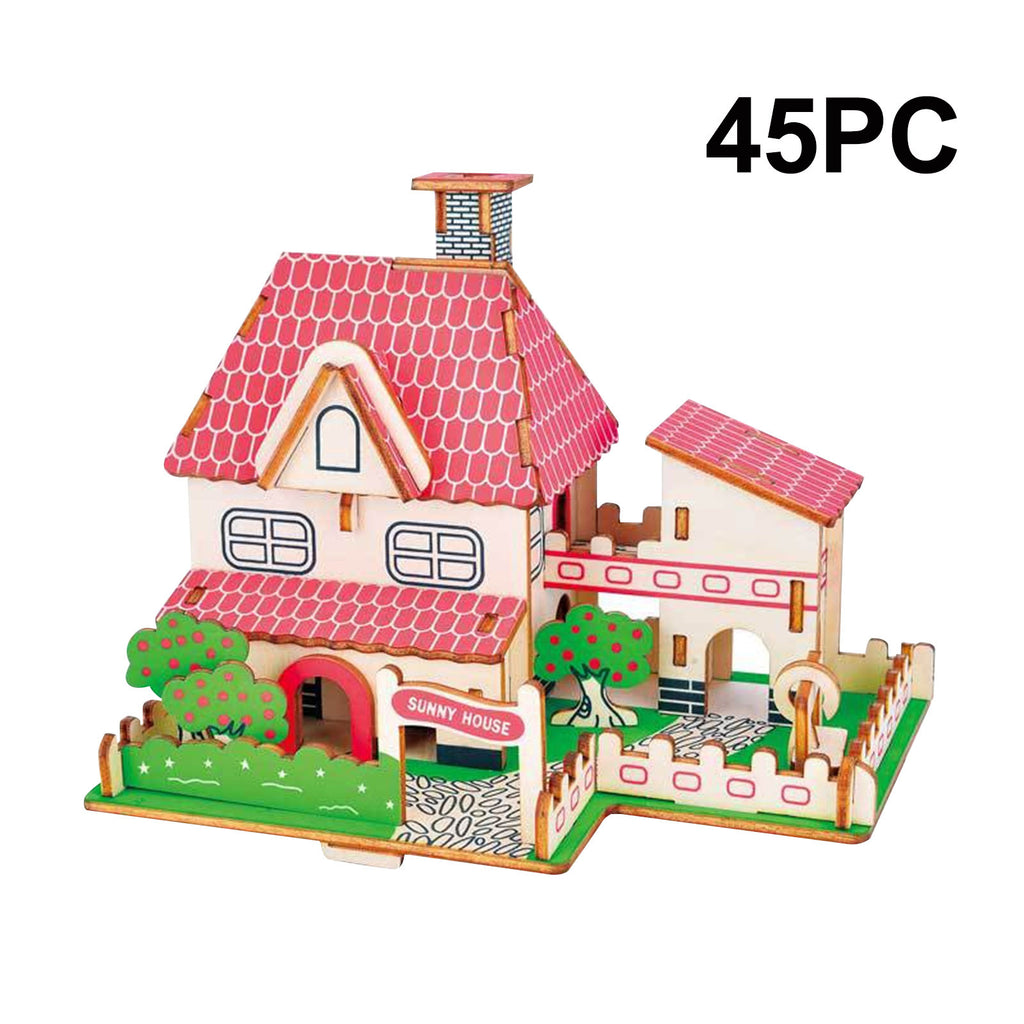45Pcs 3D Wooden Puzzles DIY Building Model Toys E165252