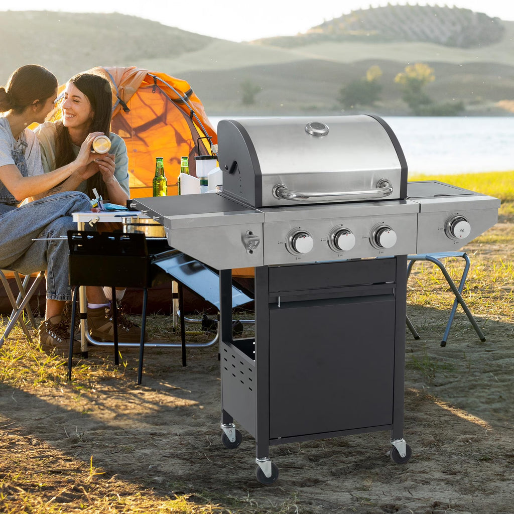 3 Burner Stainless Steel Propane Gas Grill with Side Burner R624
