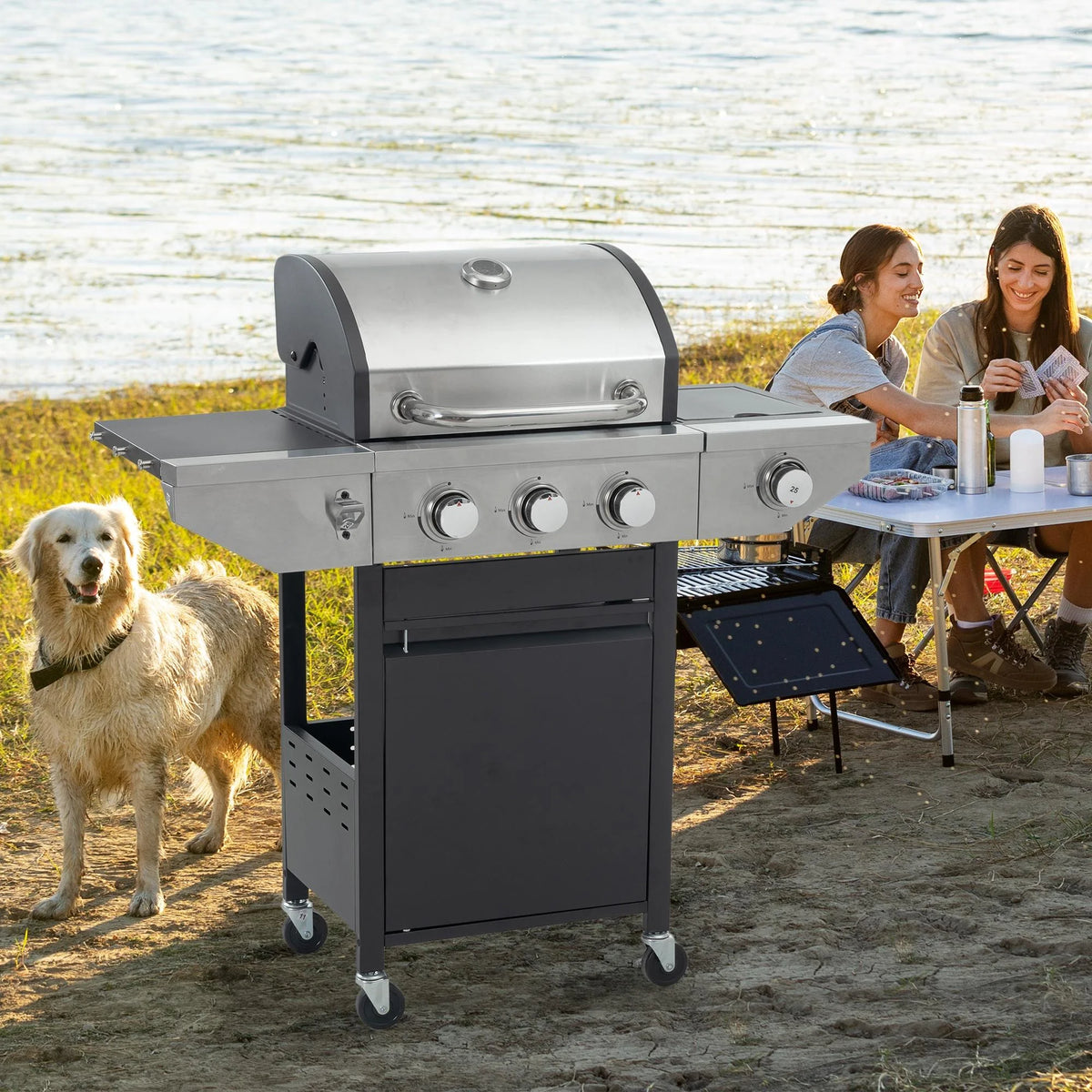 3 Burner Stainless Steel Propane Gas Grill with Side Burner R624