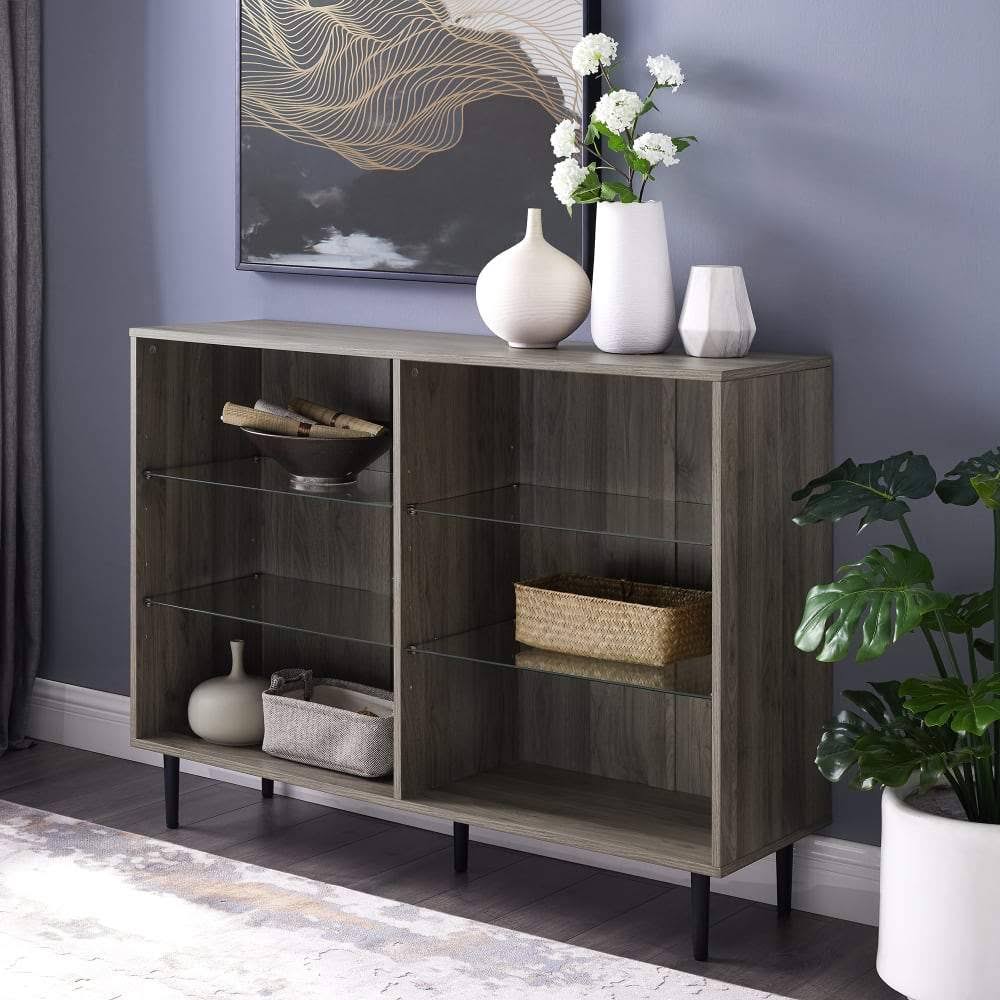 Slate Grey Mid Century Modern Bookcase P97924