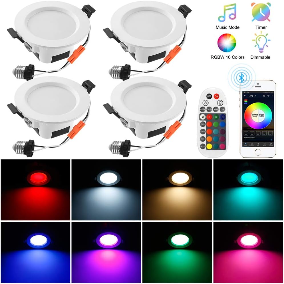 Smart Recessed Downlight 4 Pack LED Lighting Fixtures 3 Inch Dimmable Multicolor Ceiling Can Lights Y848