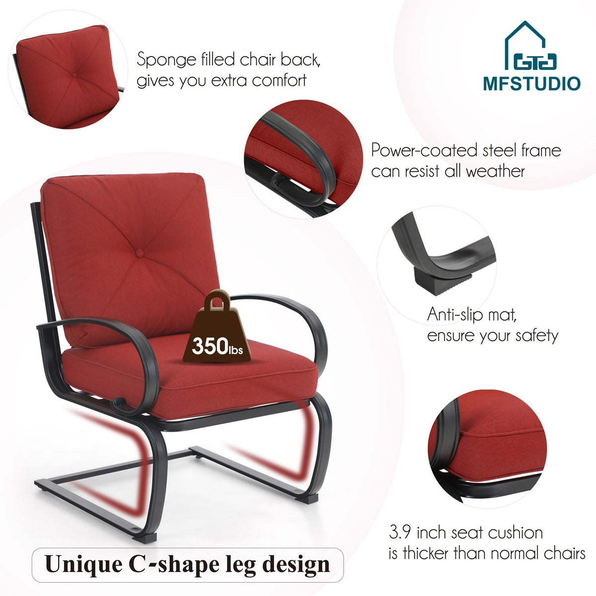 Black & Red 3-Piece Outdoor Patio Set with 2 Rocking Chairs and Bistro Table G411815