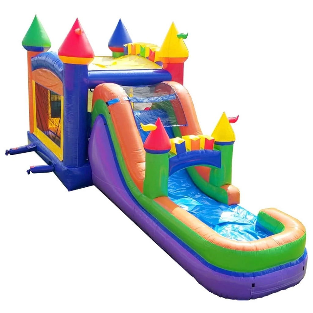 Rainbow Inflatable Water Slide Bounce House Combo with Blower L3391