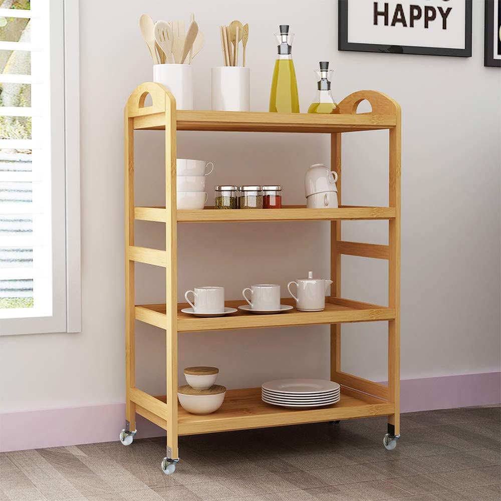 4-Tier Bamboo Storage Utility Cart with Wheels B88380