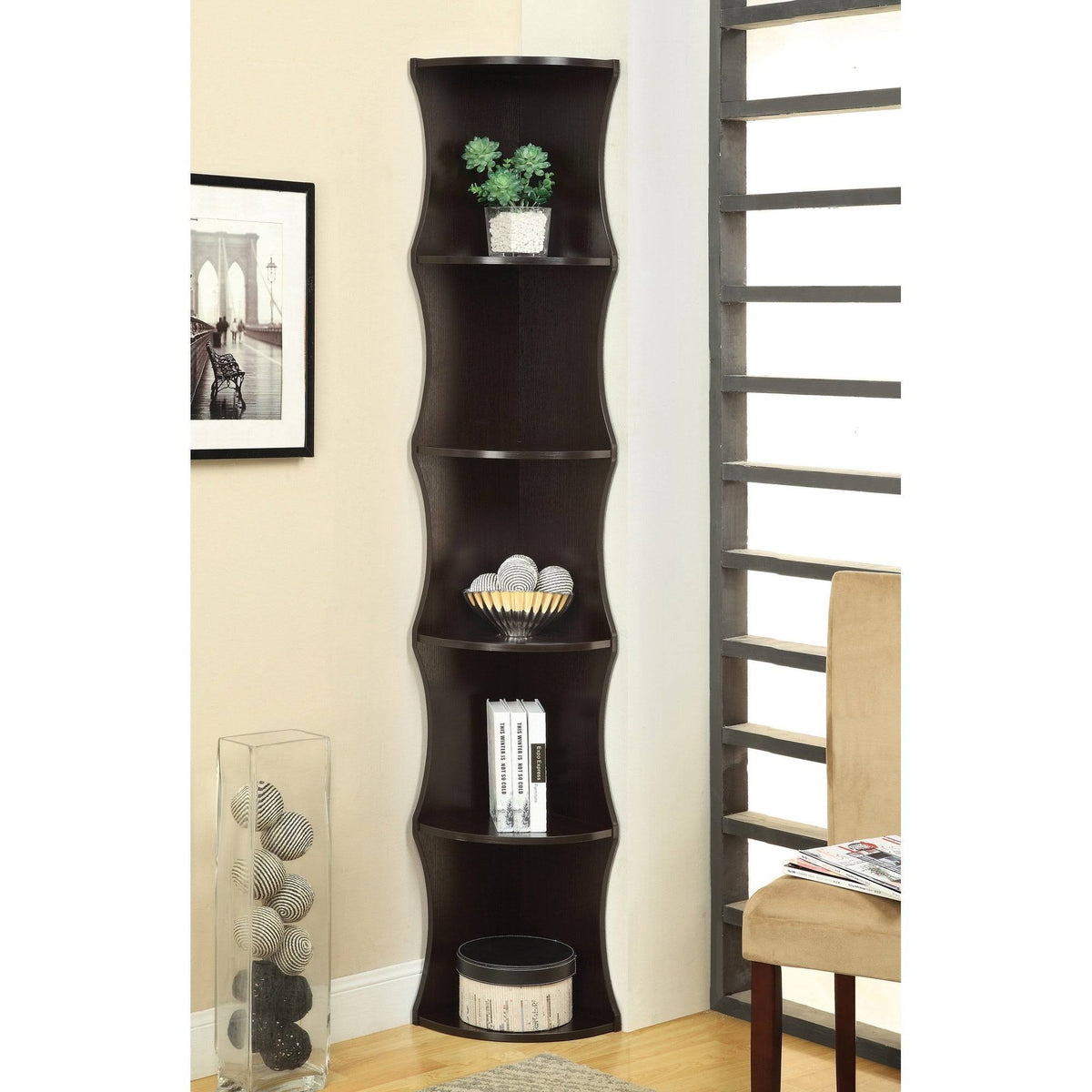 5-Shelf Corner Bookcase Y2066