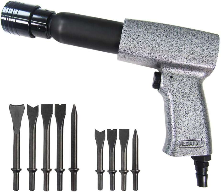 Pneumatic Air Hammer Kit 2200RPM 250G with 9 Air Chisels and 1 Chuck Retainer E69253