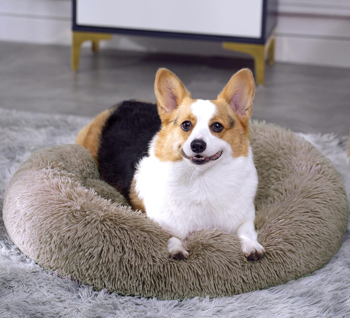Navy Grey Faux Fur Donut Pet Bed J436