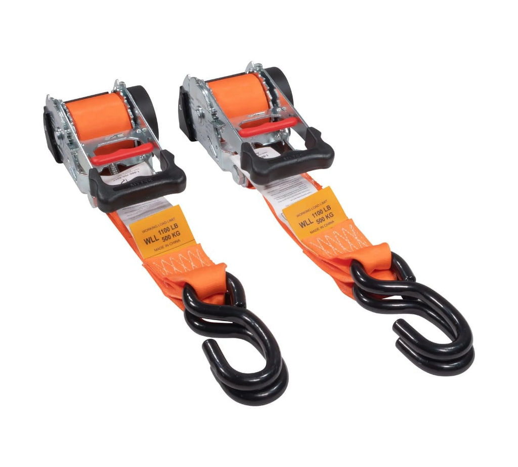 (2 Pack) Orange 2" x10' Auto Retract Ratchet Straps with Zinc Coated S Hook Tiedowns C940
