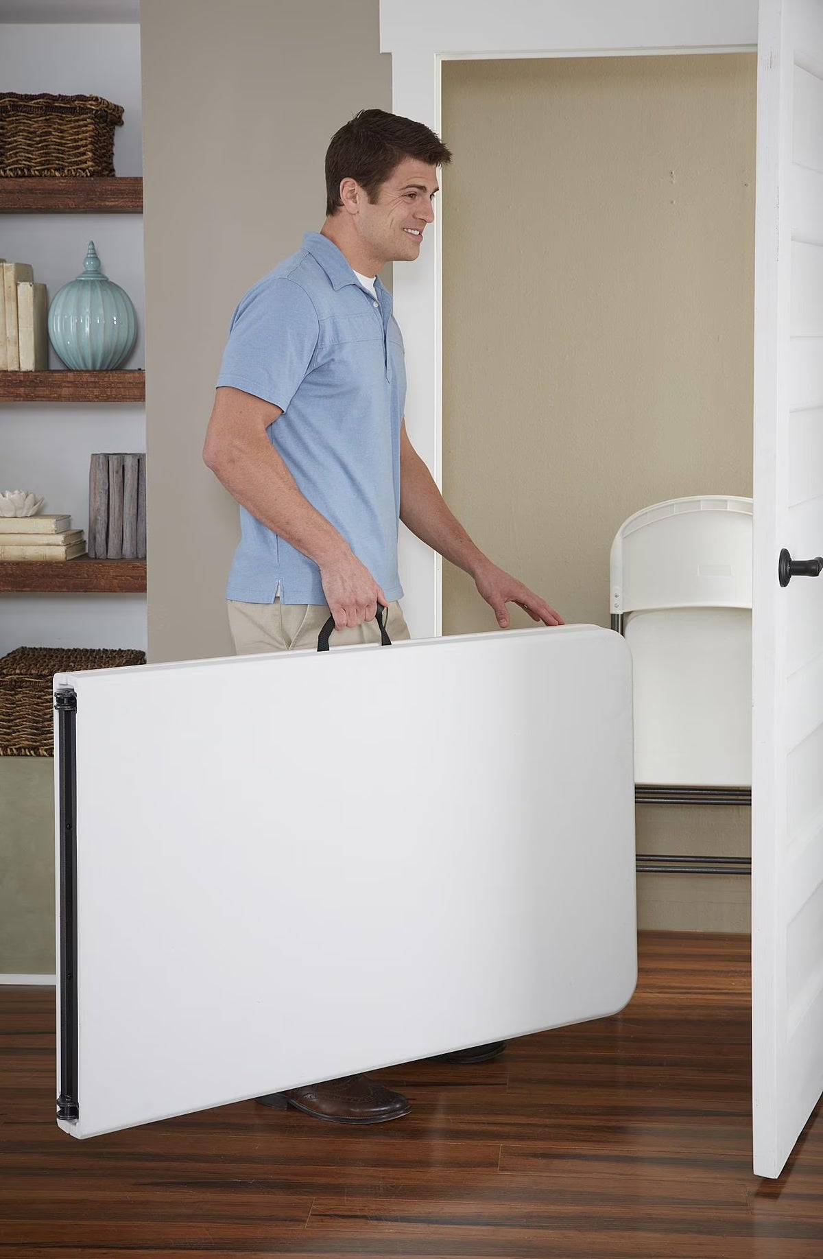 White Fold-in-Half Blow Molded Folding Table V266891