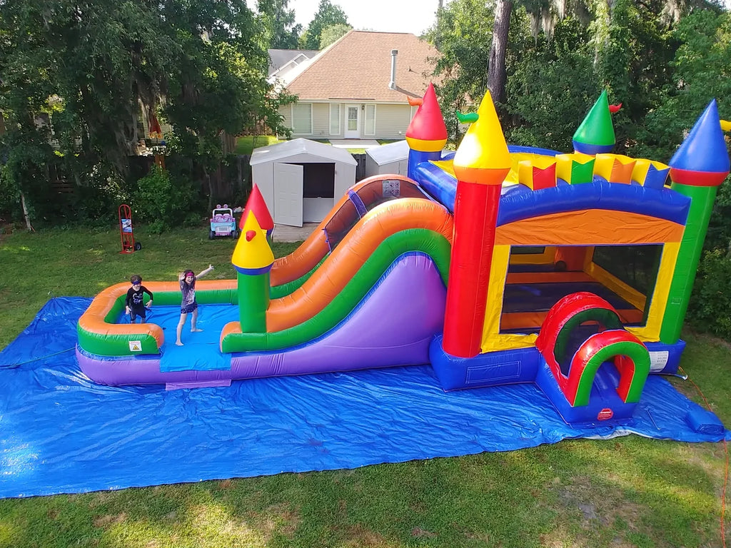 Rainbow Inflatable Water Slide Bounce House Combo with Blower L3391