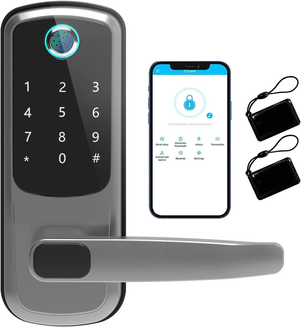 5-in-1 Smart Lock with Reversible Handle, Digital Door Locks with Keypads, Silvery Y54609