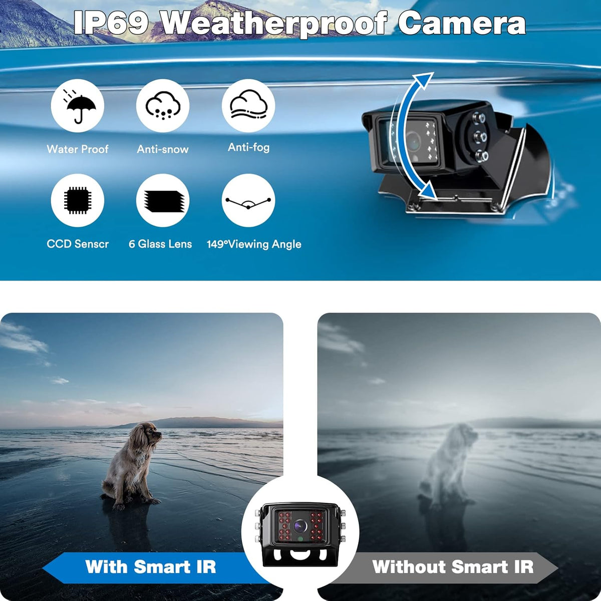 FHD 1080P Wired Backup Camera System 7 Inch Monitor IP69 Waterproof IR Night Vision Reversing Camera P345272