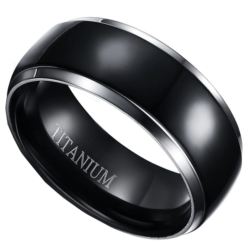 3 Piece Sterling Silver Black Titanium Wedding Band Engagement Ring Set U75839