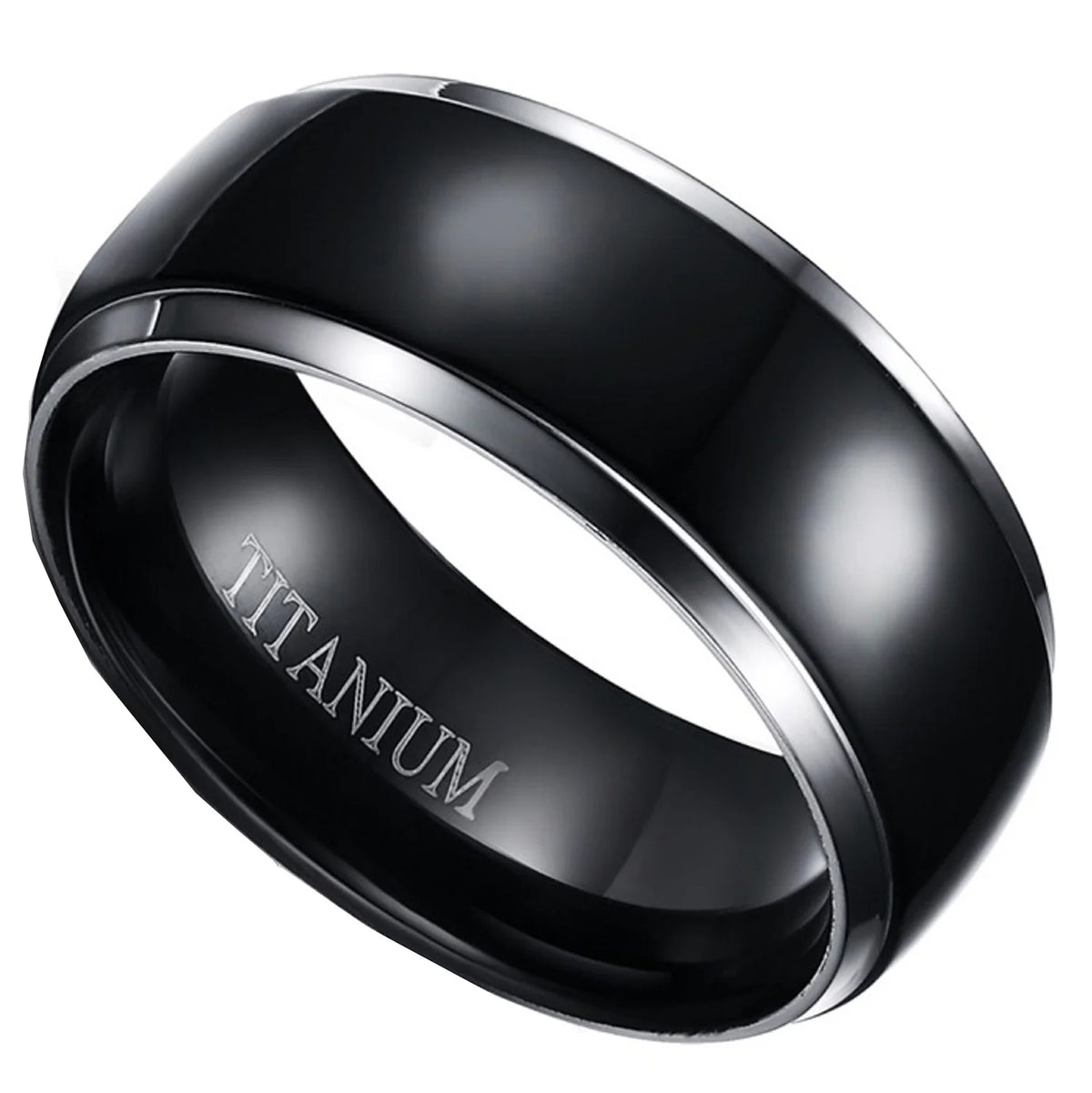 3 Piece Sterling Silver Black Titanium Wedding Band Engagement Ring Set U75839