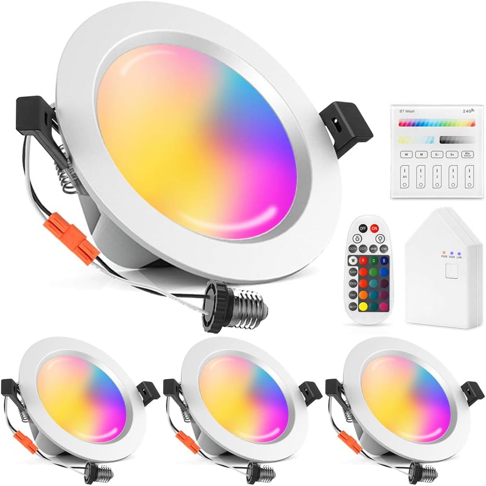 Smart Recessed Downlight 4 Pack LED Lighting Fixtures 3 Inch Dimmable Multicolor Ceiling Can Lights Y848