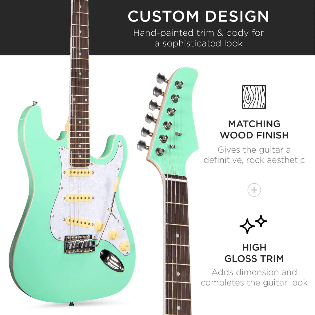 Full Size Beginner Electric Guitar Kit with Case, Strap, Amp, Whammy Bar M40444