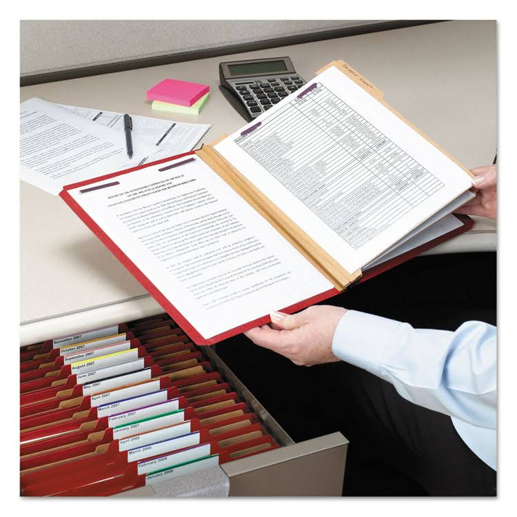 Bright Red Letter Size Classification Folders with Fasteners, 10/Box X8707