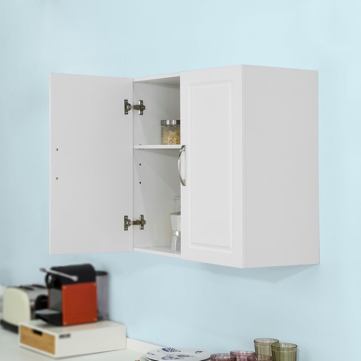 White Wall Cabinet with Shelf Pack of 2 Q793629