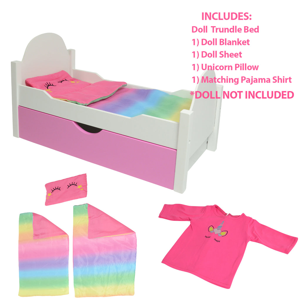 Unicorn Wooden Doll Bed with Doll Pajamas E769468