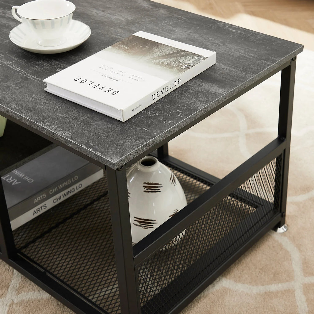 Charcoal Grey Rectangle Coffee Table with Storage Shelf C858835