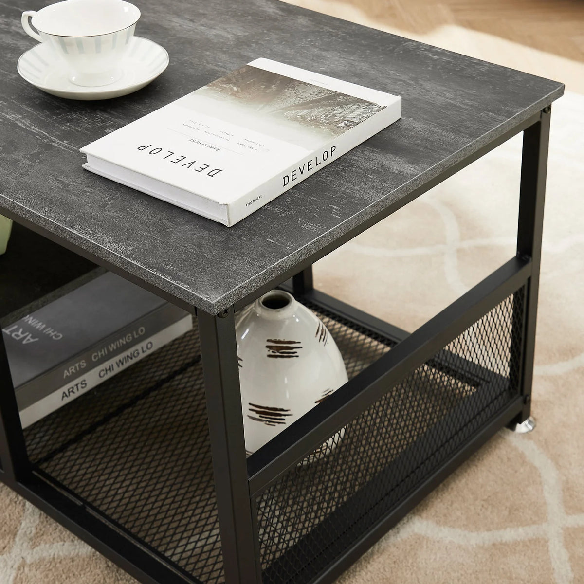Charcoal Grey Rectangle Coffee Table with Storage Shelf C858835