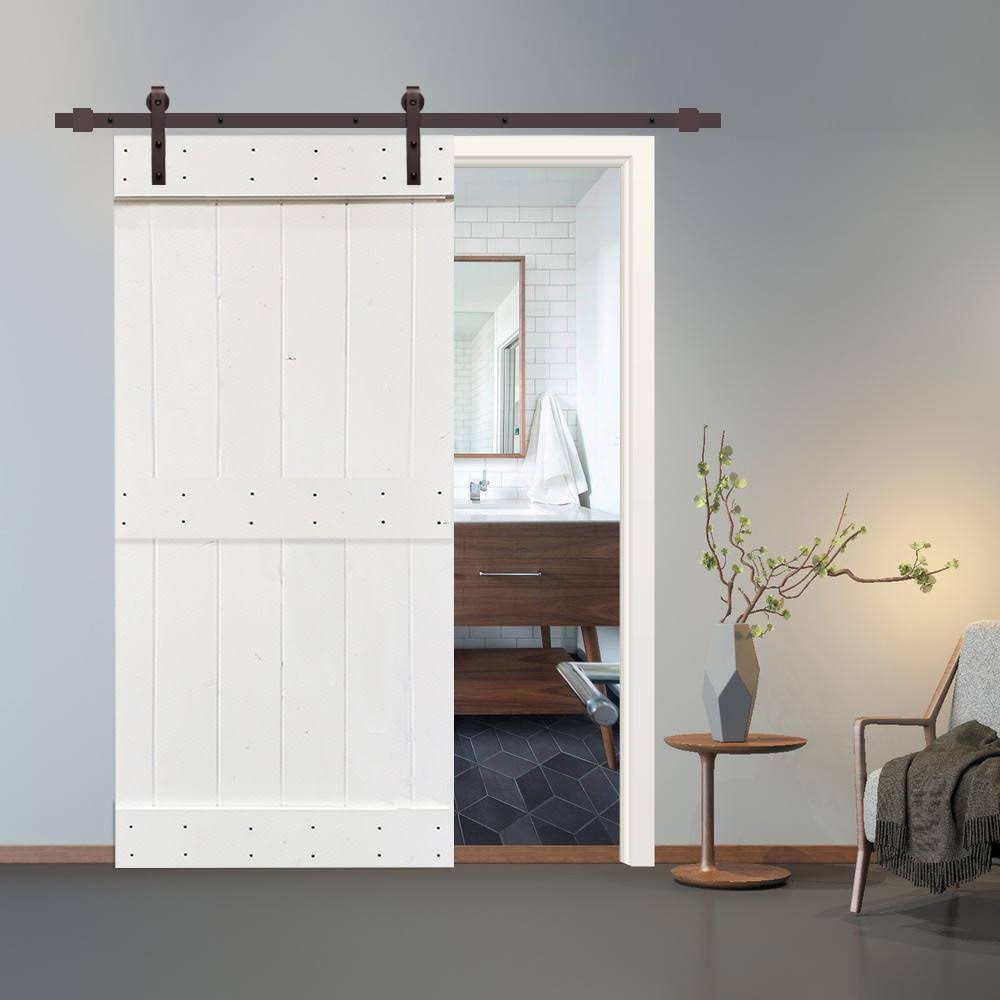 White Stained 2 Panel Barn Door with Sliding Hardware J136086