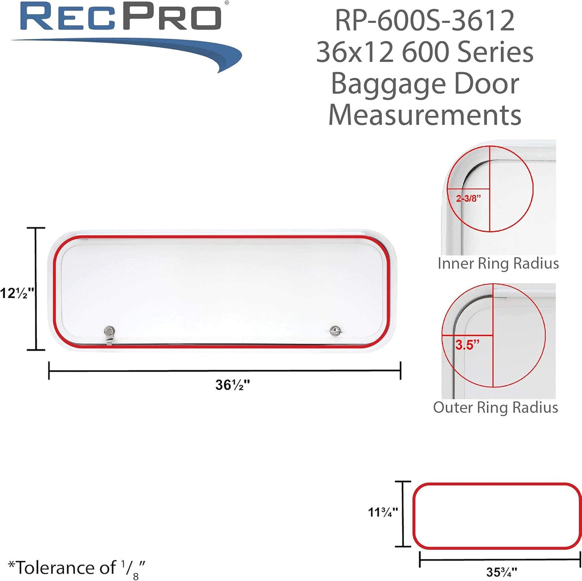 RV Baggage Door 36 Wide x 12 High with Rounded Corners N32156