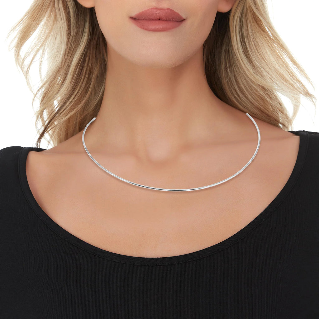 14k White Gold 1.5mm Round Omega Chain Necklace D620545