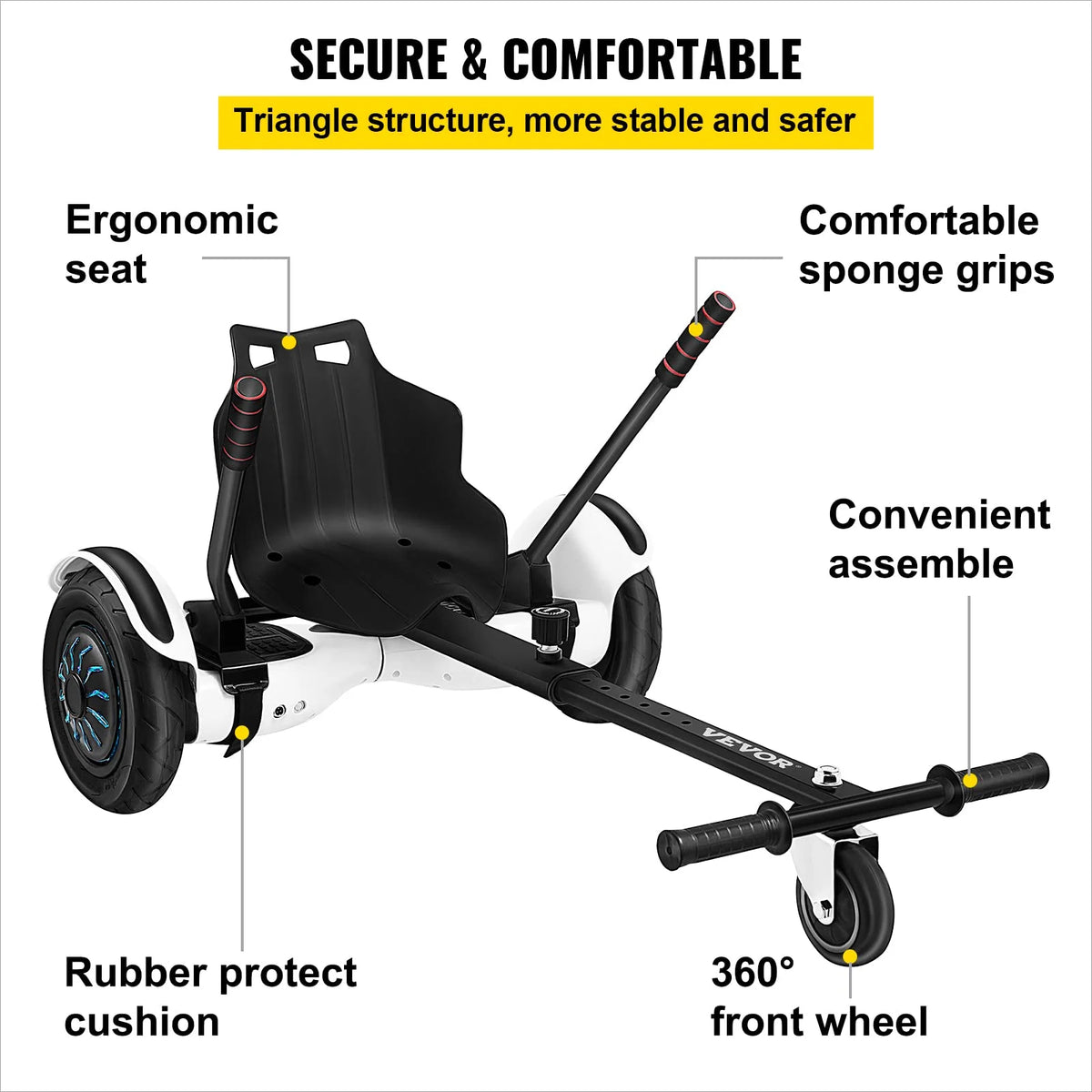 Hoverboard Go Kart Seat Attachment for 6.5" 8" 10" Self Balancing Scooter V78172