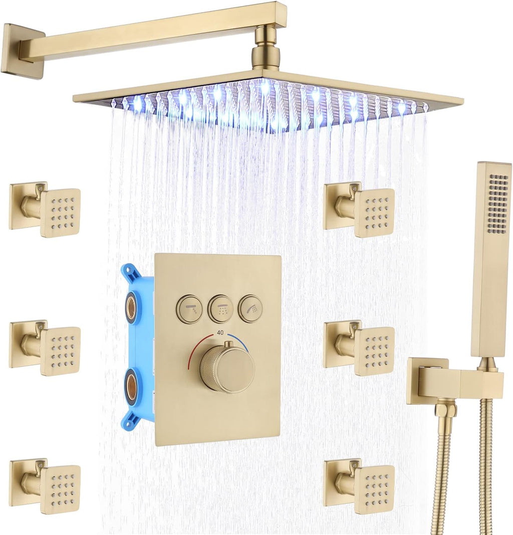 16 Inch Rain Shower Head System with Body Jets and Handheld Shower Faucet Fixture Set A1929