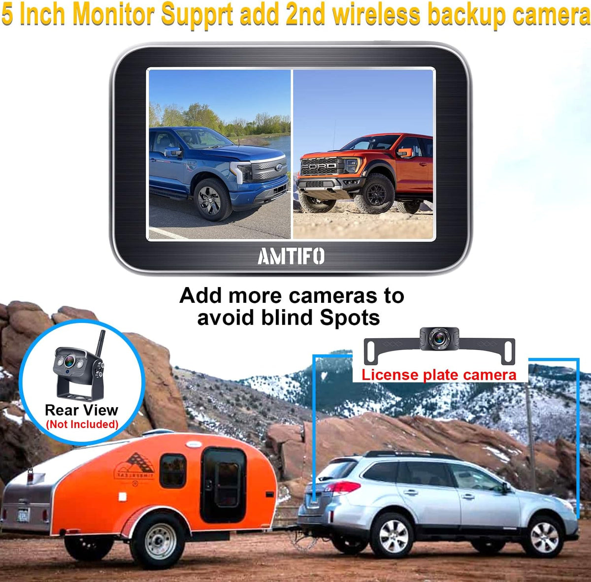HD 1080P Bluetooth Rear View Camera with 5 Inch Split Screen Monitor P314