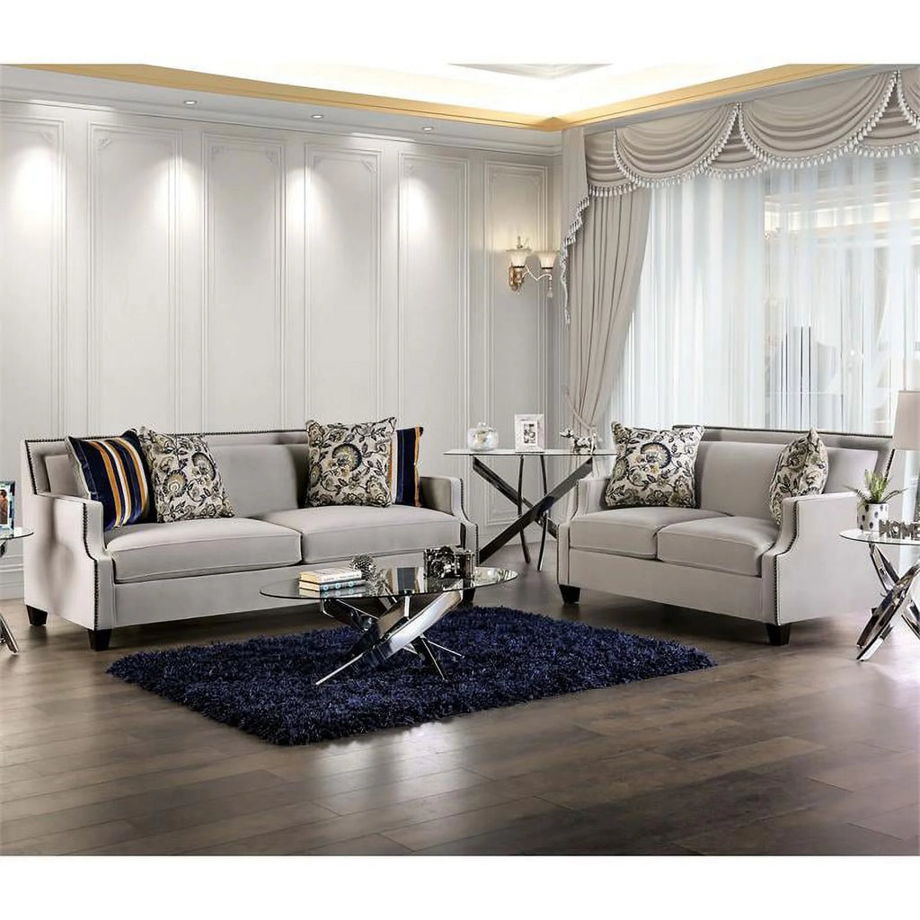 Light Gray Fabric Nailhead Sofa F552