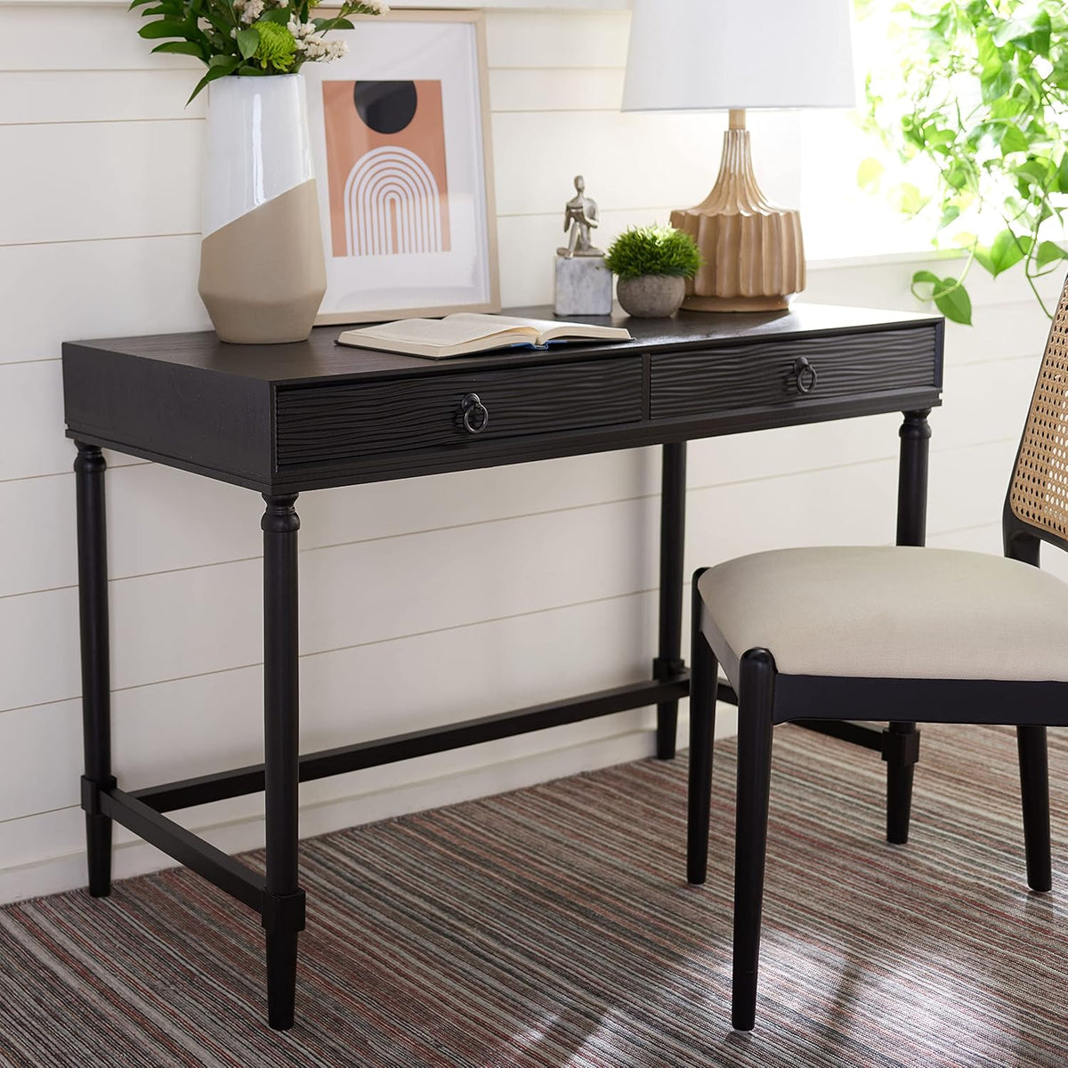 Black/Natural 2-Drawer Computer Desk Q9967