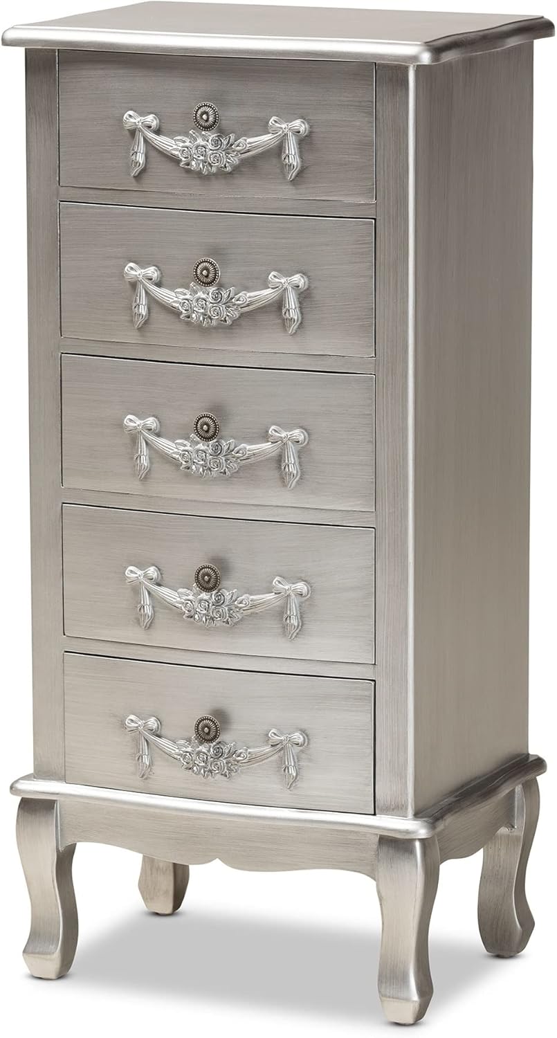 Brushed Silver Finished Wood 5-Drawer Chest X8322