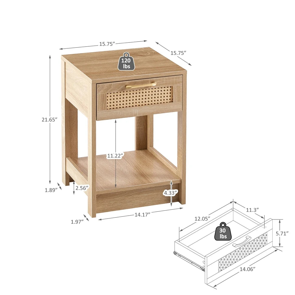 Rattan Nightstand with Drawer and Shelf C2527