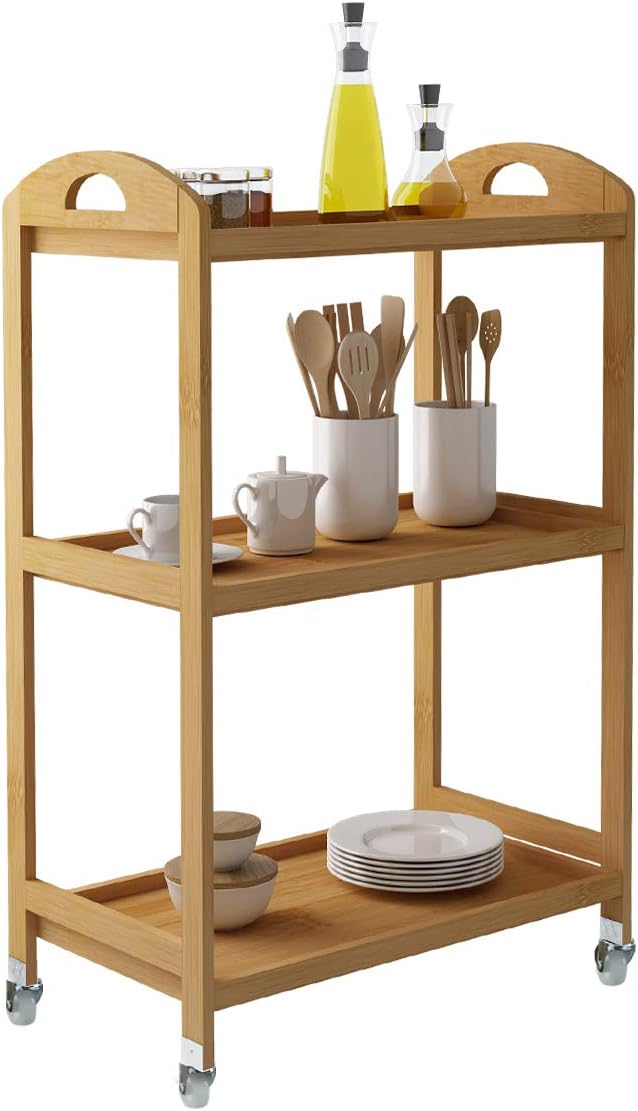 4-Tier Bamboo Storage Utility Cart with Wheels B88380
