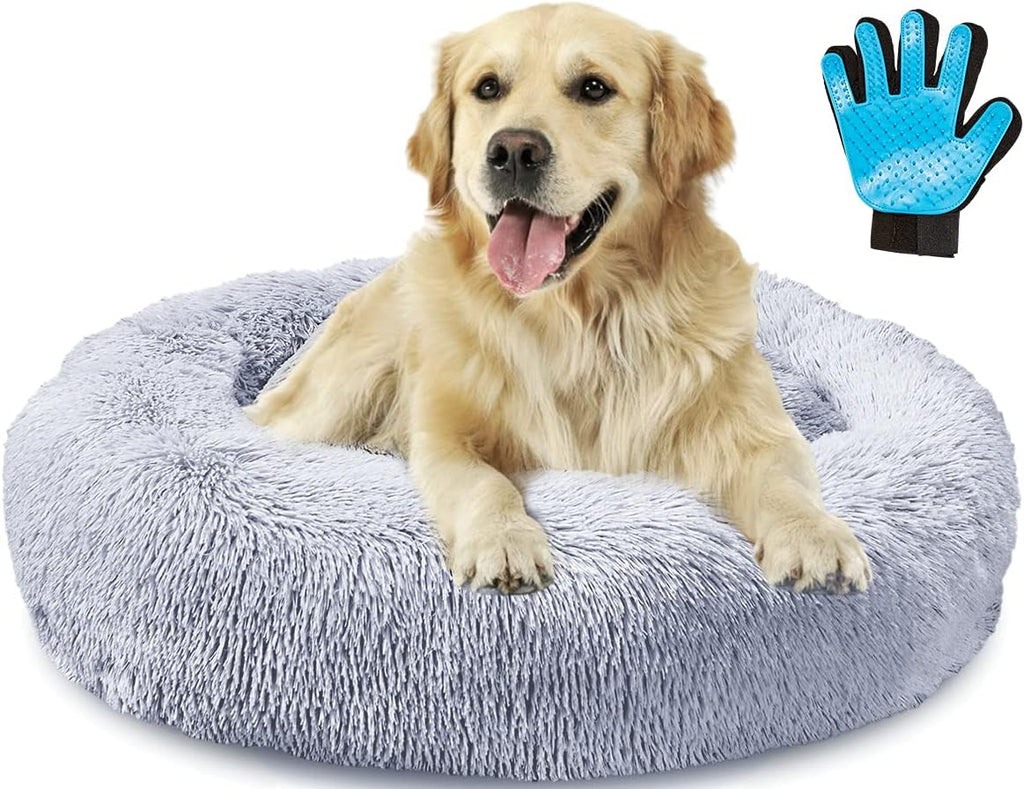 Navy Grey Faux Fur Donut Pet Bed J436
