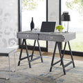 Grey Writing Desk with Oak Veneer Finish and Powder Coated Black Base P948