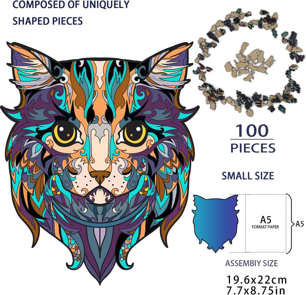 Cat Wooden Jigsaw Puzzle, 100 Unique Shaped Jigsaw Pieces (7.7 x 8.7in), Pack of 2 V9768